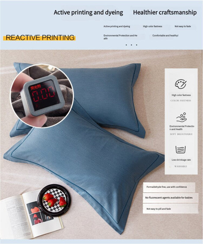 Blue Pure Cotton Flannel Pillowcase Set Soft Thickened Solid Color Pair 48X74cm
