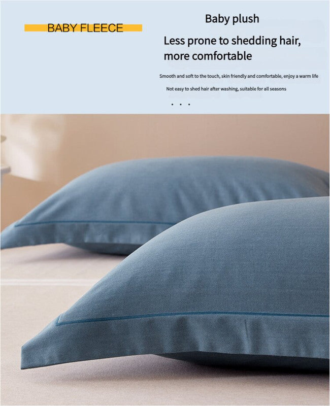 Blue Pure Cotton Flannel Pillowcase Set Soft Thickened Solid Color Pair 48X74cm