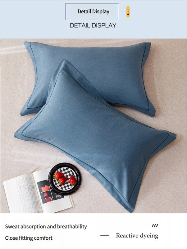 Blue Pure Cotton Flannel Pillowcase Set Soft Thickened Solid Color Pair 48X74cm