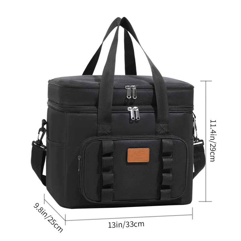 Black 23L Extra Large Insulated Cooler Bag With Double Layers - Perfect For Camping Picnics And Outdoor Adventures