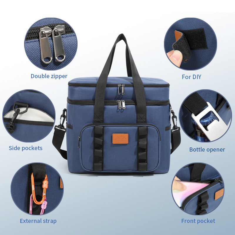 Black 23L Extra Large Insulated Cooler Bag With Double Layers - Perfect For Camping Picnics And Outdoor Adventures
