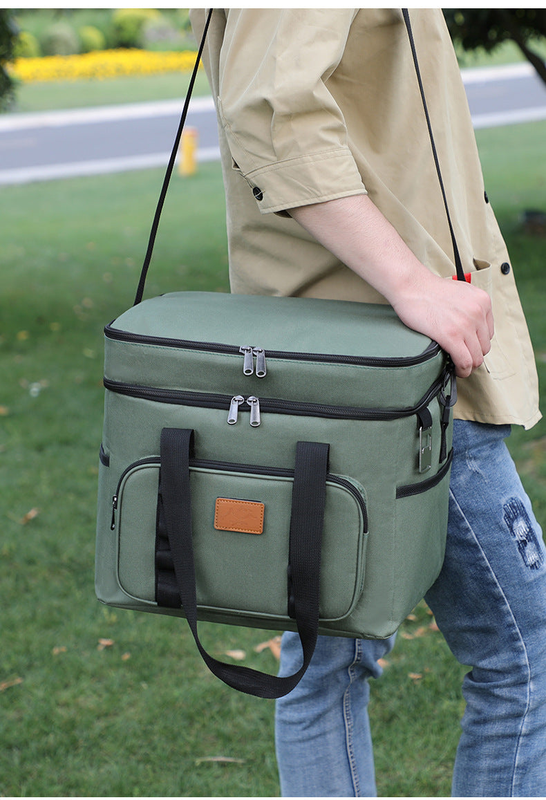 Black 23L Extra Large Insulated Cooler Bag With Double Layers - Perfect For Camping Picnics And Outdoor Adventures