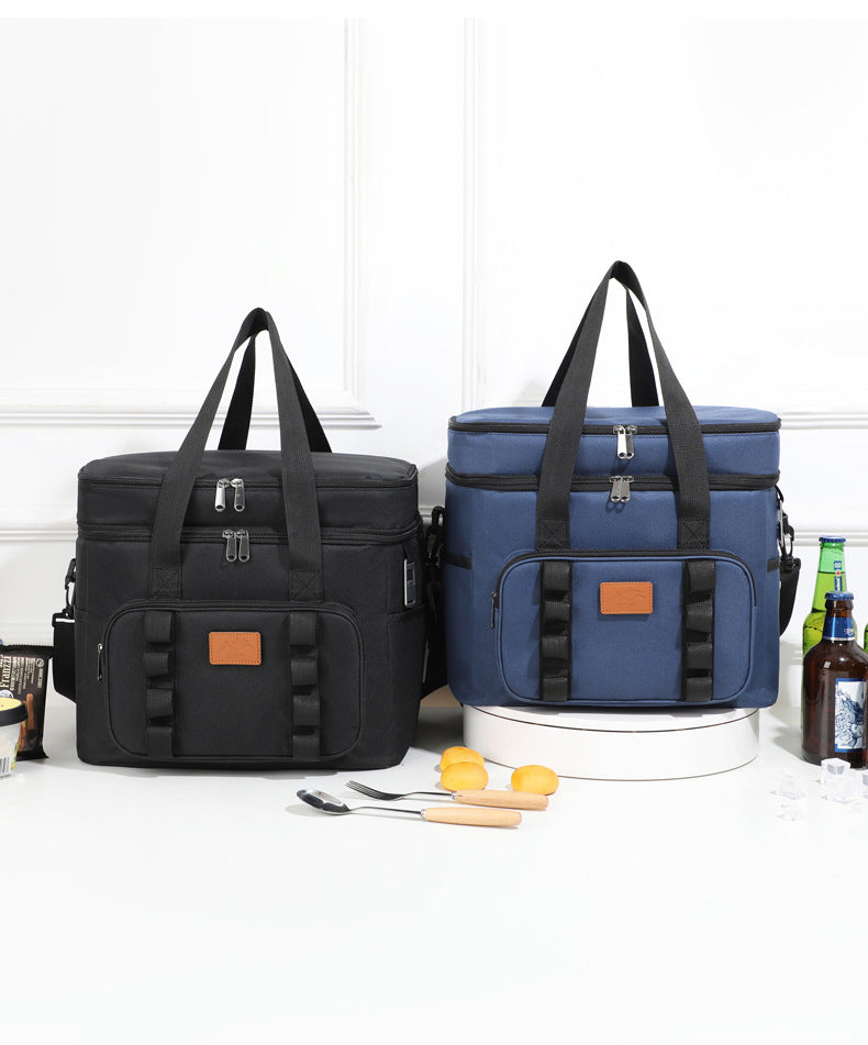 Black 23L Extra Large Insulated Cooler Bag With Double Layers - Perfect For Camping Picnics And Outdoor Adventures