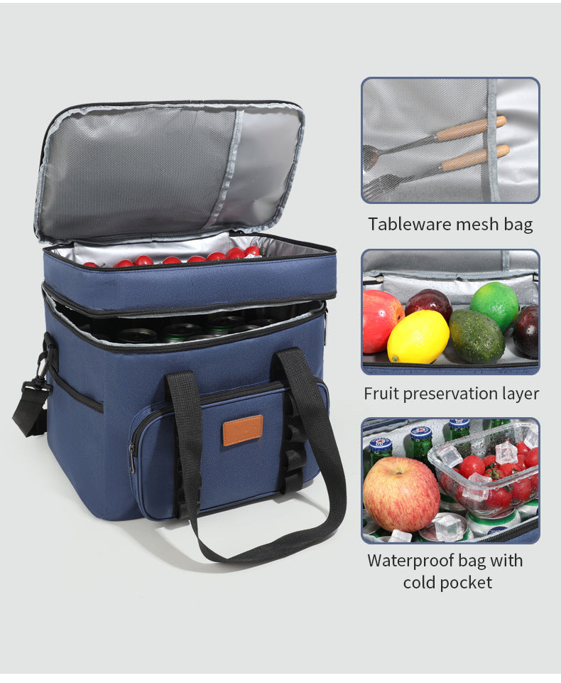 Black 23L Extra Large Insulated Cooler Bag With Double Layers - Perfect For Camping Picnics And Outdoor Adventures