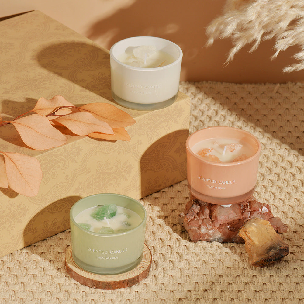Elosung 3 Pcs (Sweet Lemon)Macaron Crystal Stone Scented Candle - Aromatherapy Gift