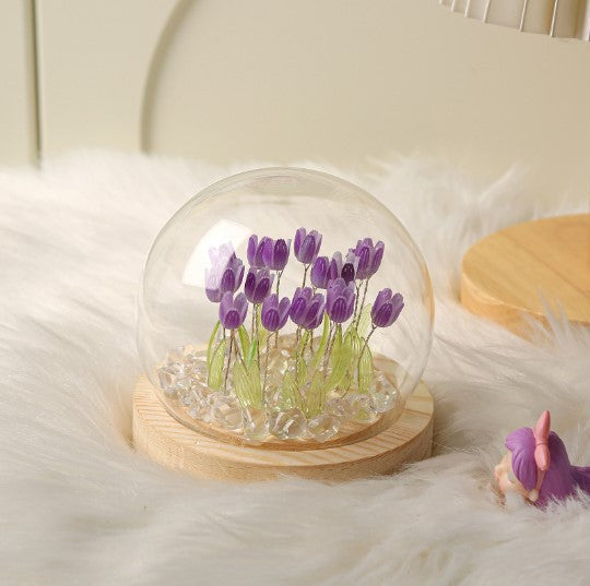 1 Sets of Elosung 1 Sets Of (Ten Pink Tulips) Glowing Dome Lamp Wooden Base Bedside Table Decoration