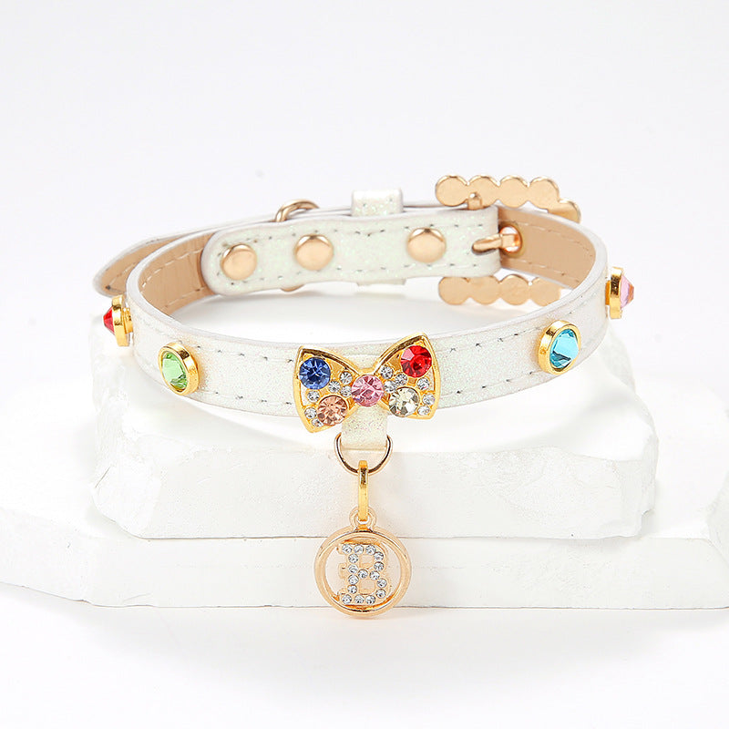 Elosung Rhinestone Bow Cat Collar Set Adjustable Sparkly Pet Accessory