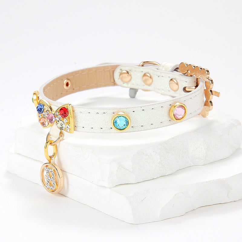 Elosung Rhinestone Bow Cat Collar Set Adjustable Sparkly Pet Accessory
