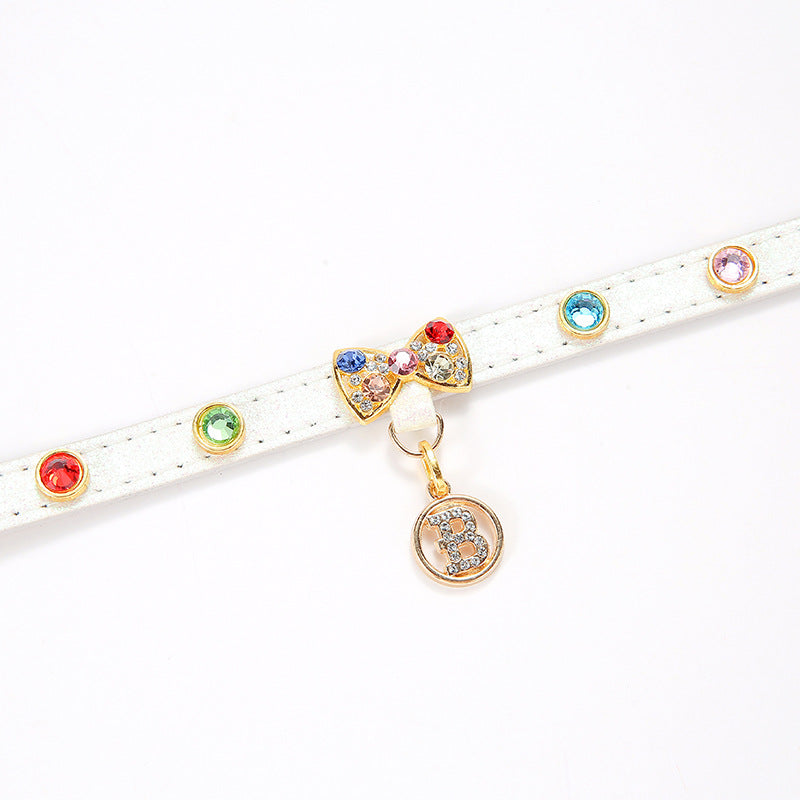 Elosung Rhinestone Bow Cat Collar Set Adjustable Sparkly Pet Accessory