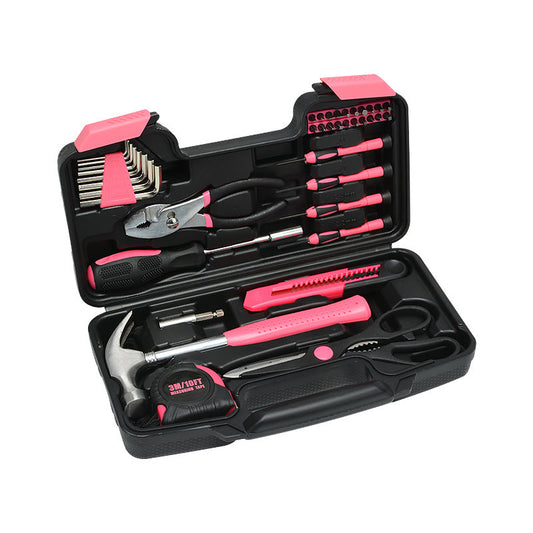 39 Piece Home Tool Kit Pink Carbon Steel Hardware Set