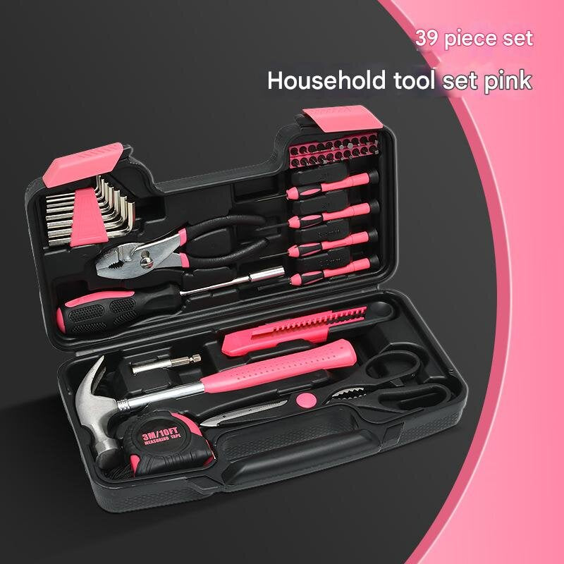 39 Piece Home Tool Kit Pink Carbon Steel Hardware Set