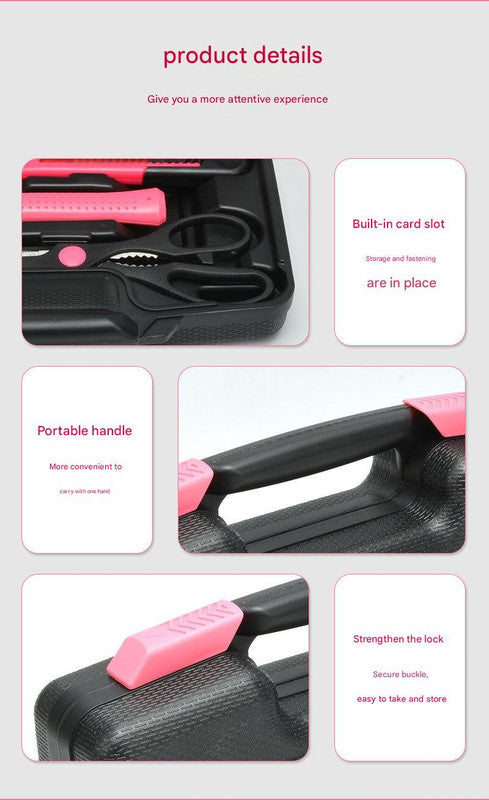 39 Piece Home Tool Kit Pink Carbon Steel Hardware Set