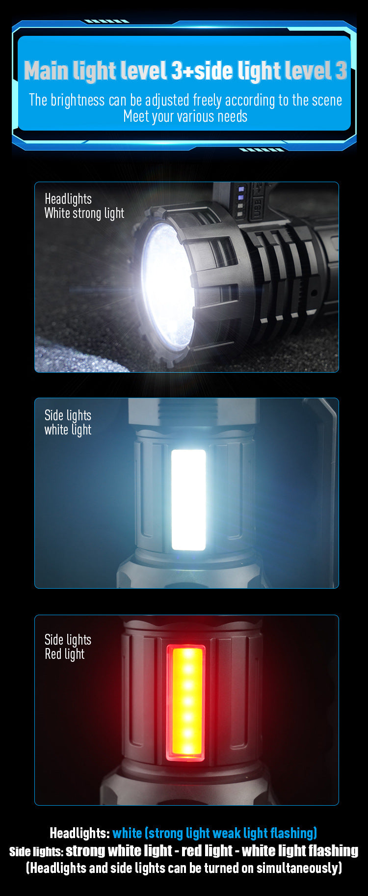 Rechargeable Led Searchlight Handheld Spotlight 500M Range Long Lasting Powerful Light