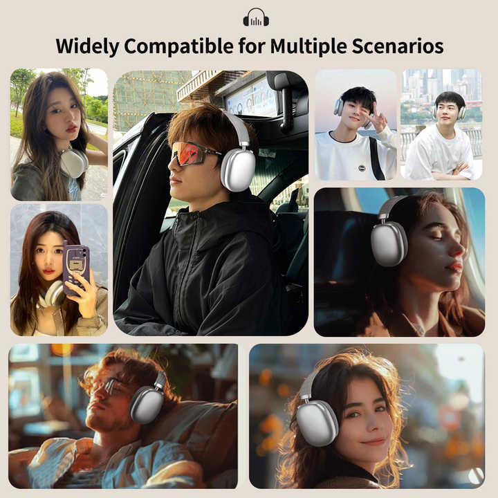 Silver Wireless Over Ear Headphones Bluetooth 5.3 Knob Control