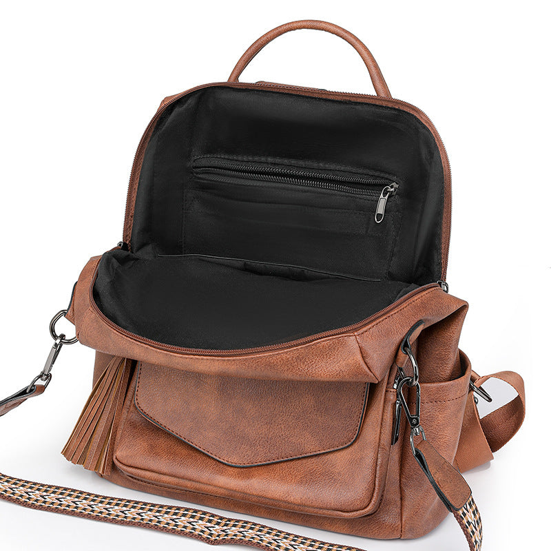 Purple Fashionable Women's Backpack Set With Coin Purse And Tassels