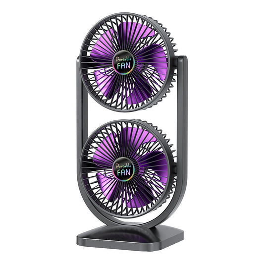 Purple Dual Head Usb Rechargeable Desk Fan Portable Double Air Circulator