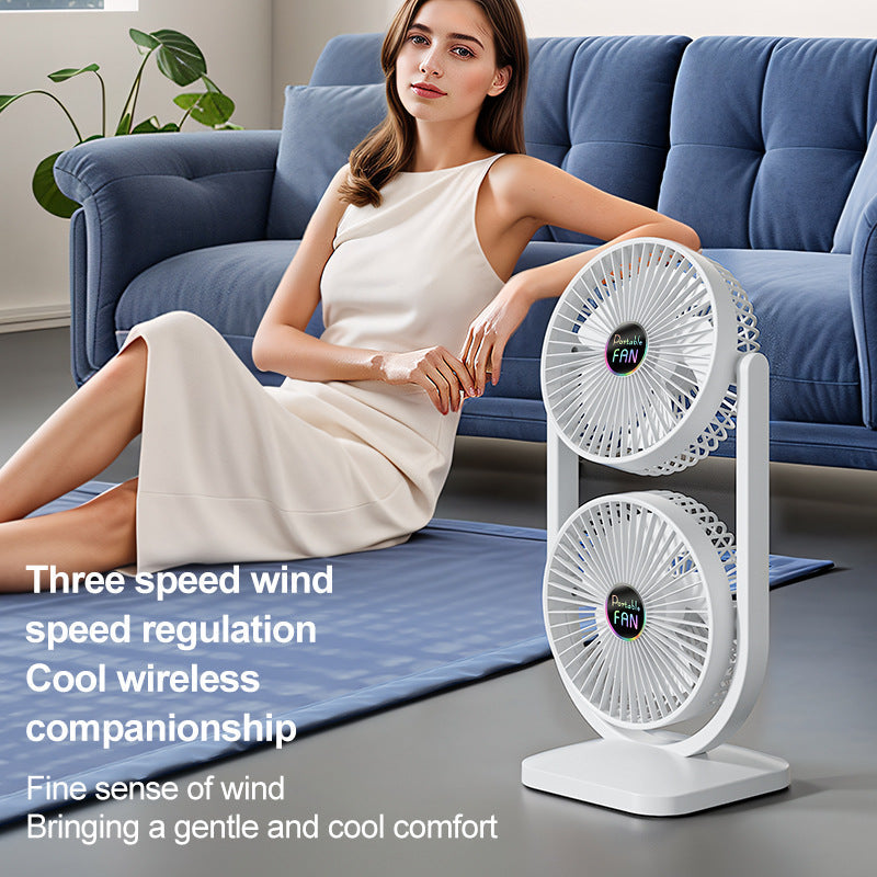 Purple Dual Head Usb Rechargeable Desk Fan Portable Double Air Circulator