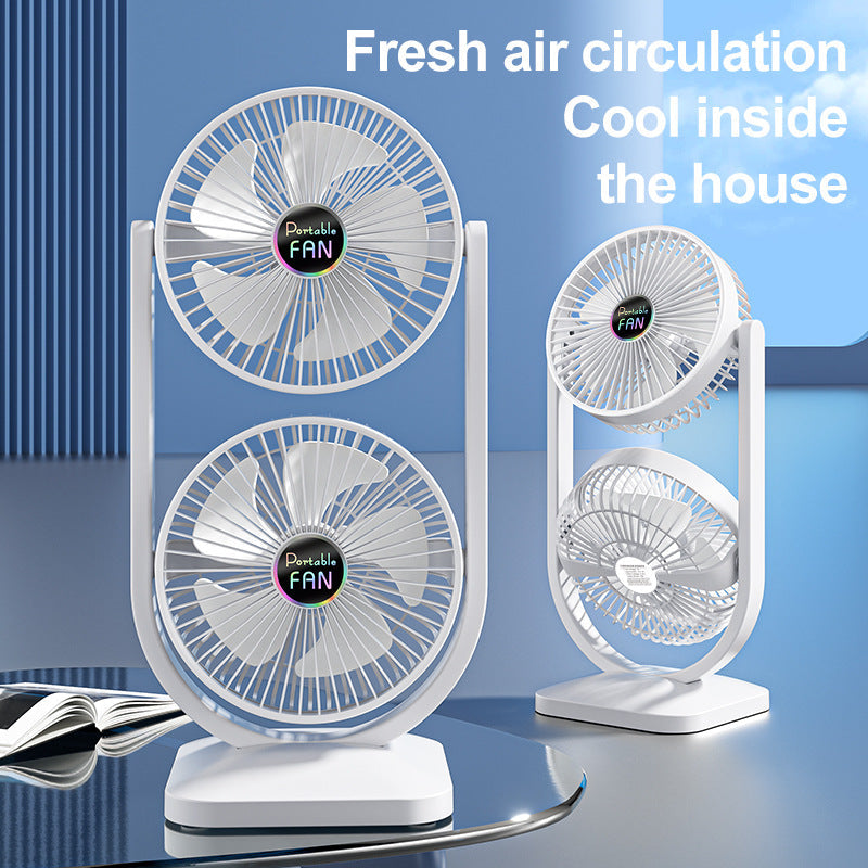 Purple Dual Head Usb Rechargeable Desk Fan Portable Double Air Circulator