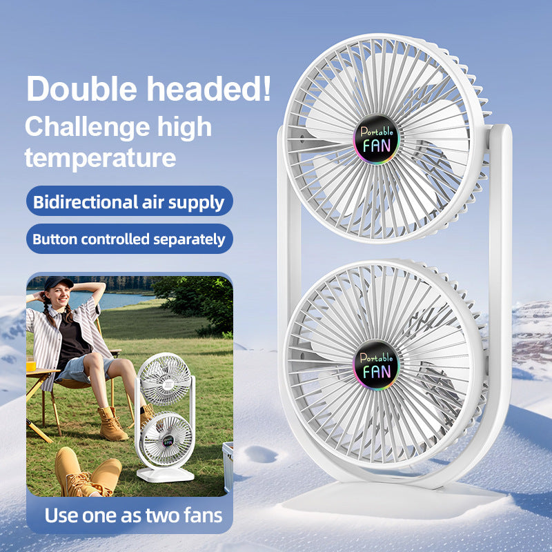 Purple Dual Head Usb Rechargeable Desk Fan Portable Double Air Circulator
