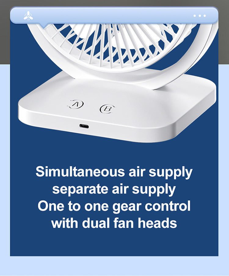 Purple Dual Head Usb Rechargeable Desk Fan Portable Double Air Circulator