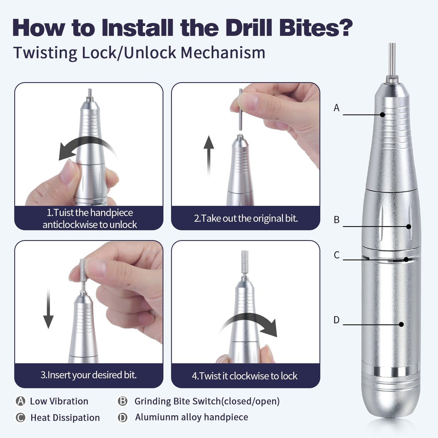 Purple High Speed Portable Nail Drill Set - Electric File With 6 Bits