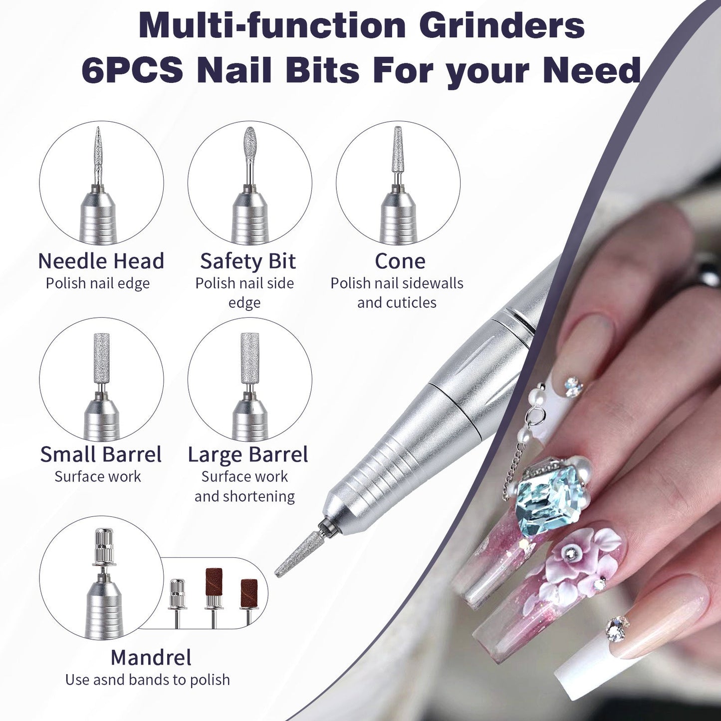Purple High Speed Portable Nail Drill Set - Electric File With 6 Bits