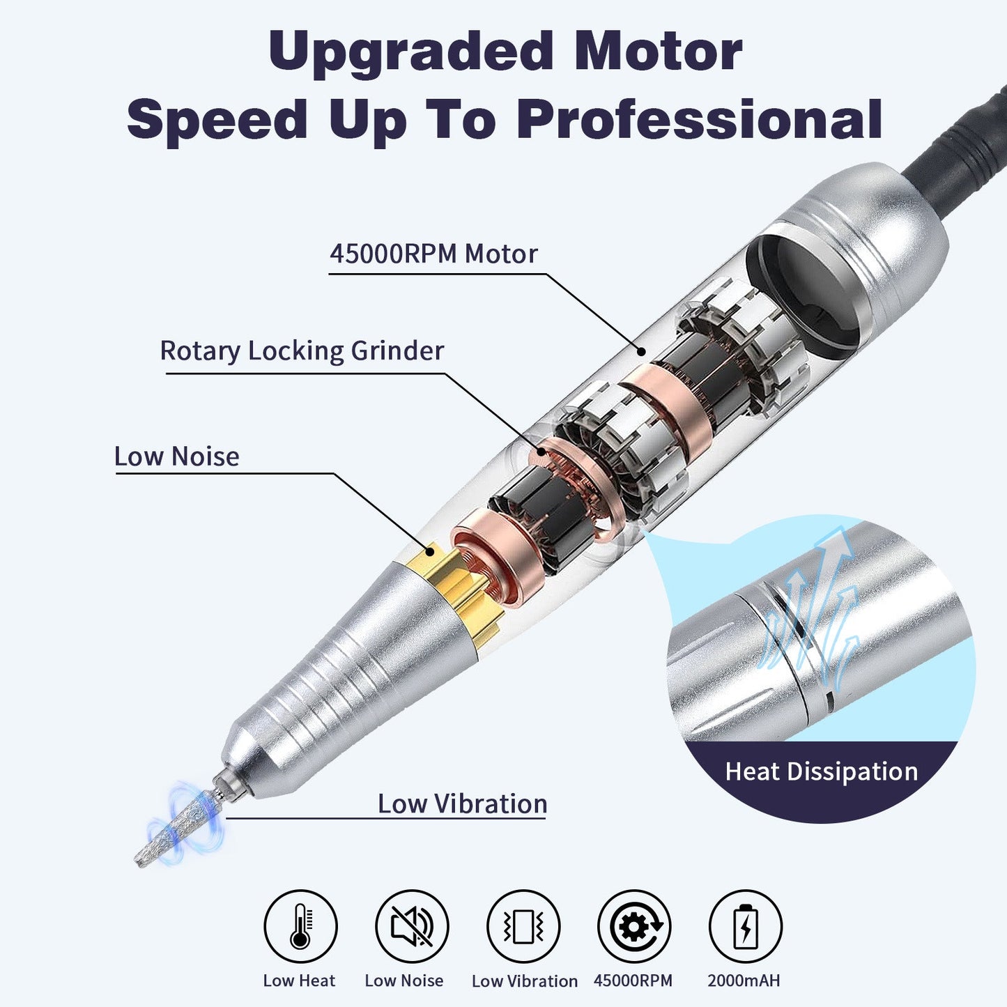 Purple High Speed Portable Nail Drill Set - Electric File With 6 Bits