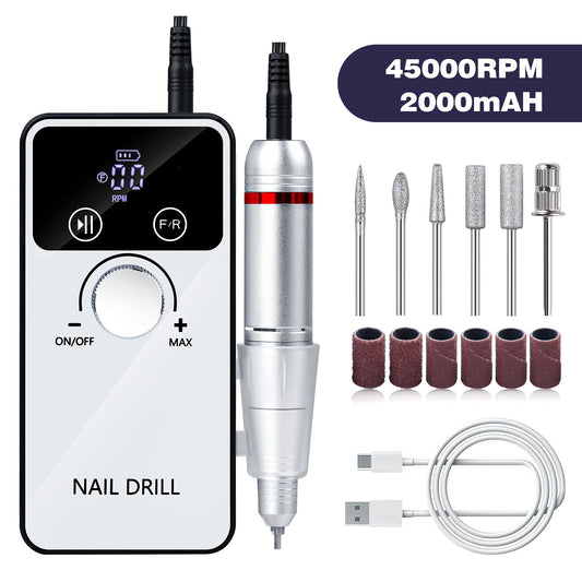 White Electric Nail Drill Rechargeable Speed Low Vibration