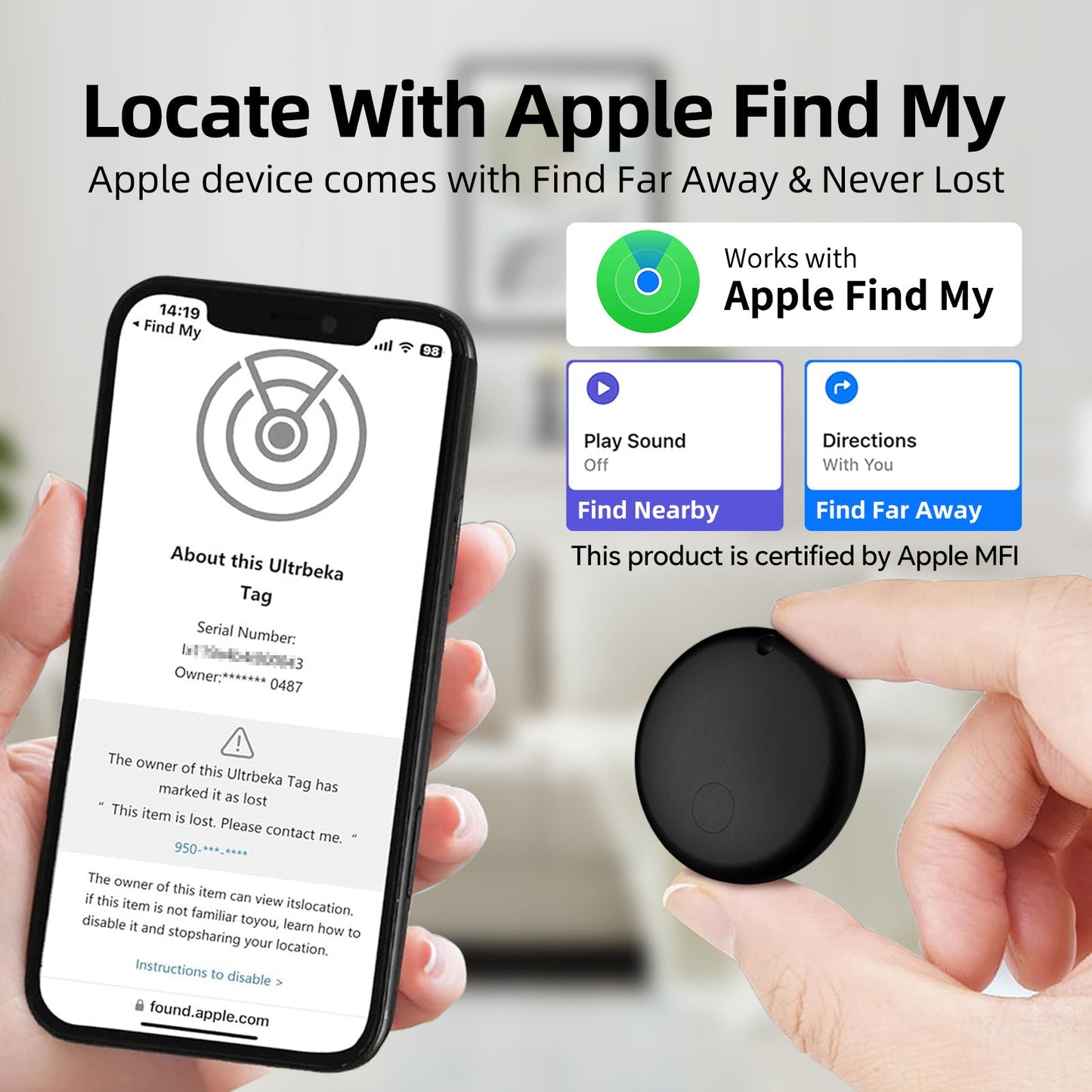 Round White Mini Locator Technology Tracker Key Finder Wallet Anti Theft Device Tag