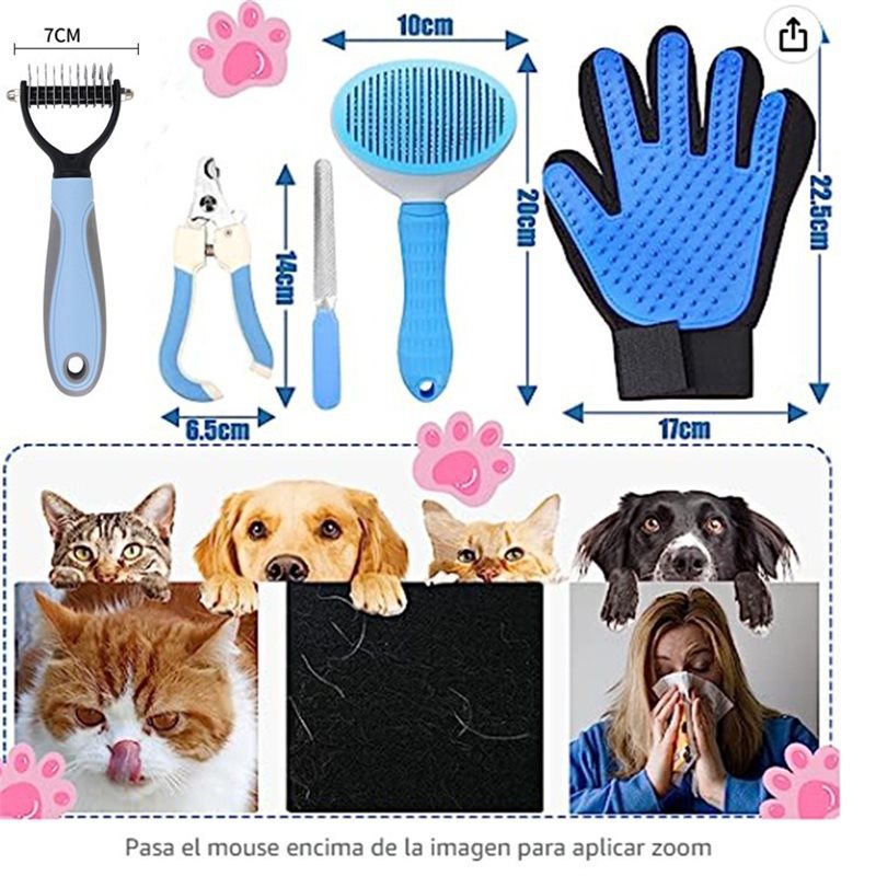 Pink 5-Piece Pet Grooming Kit Cat & Dog Brushes Nail Clippers More