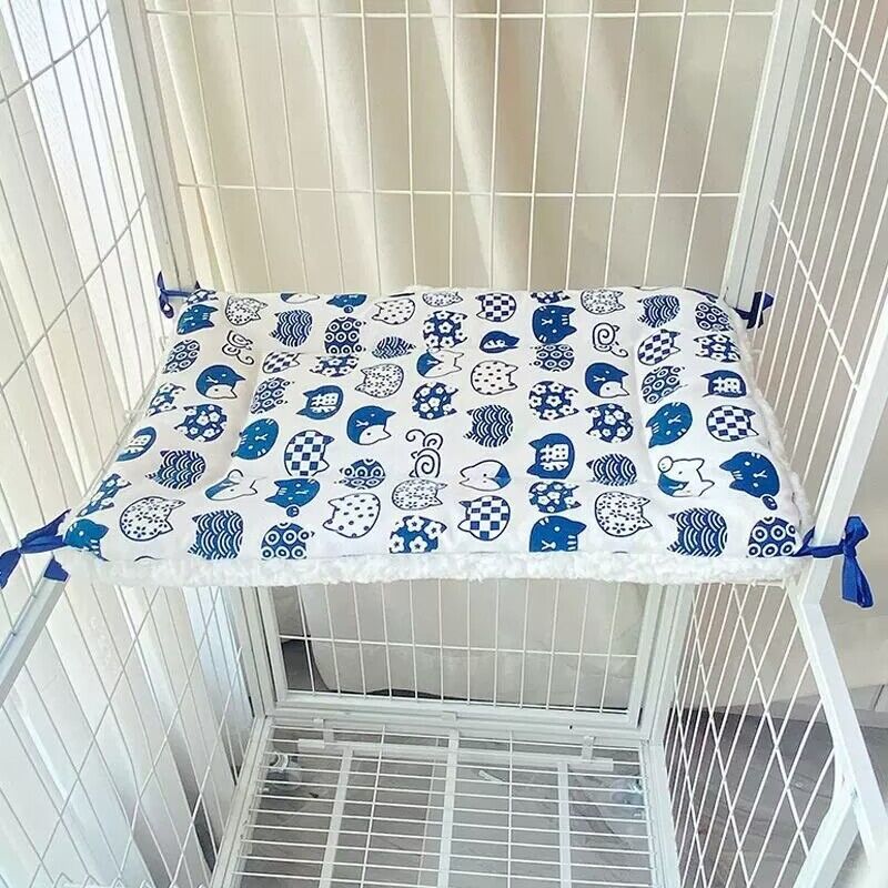 Tie On Cat Cage Platform Pad Blue Pattern White Background (30X50cm)