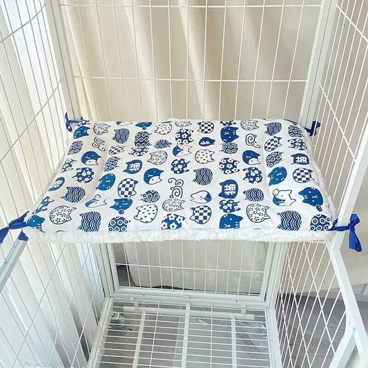 Tie On Cat Cage Platform Pad Blue Pattern White Background (30X50cm)
