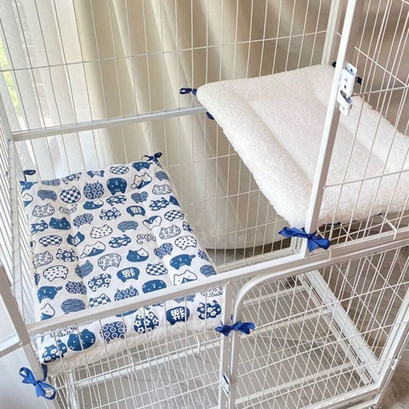 Tie On Cat Cage Platform Pad Blue Pattern White Background (30X50cm)