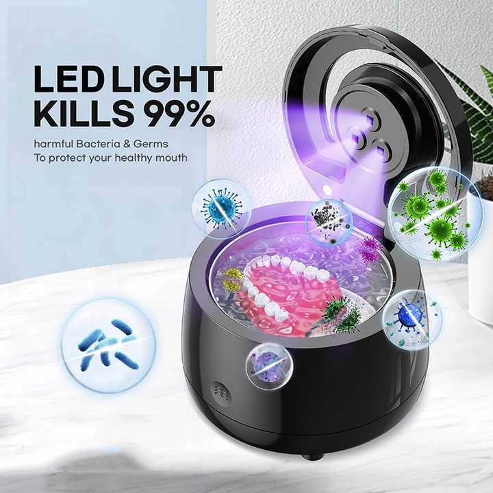 White Ultrasonic Cleaner With Uv Light For Dentures Aligners & Jewelry