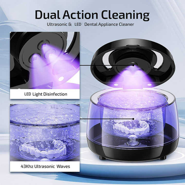 White Ultrasonic Cleaner With Uv Light For Dentures Aligners & Jewelry