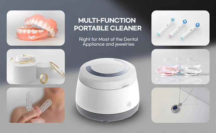 White Ultrasonic Cleaner With Uv Light For Dentures Aligners & Jewelry