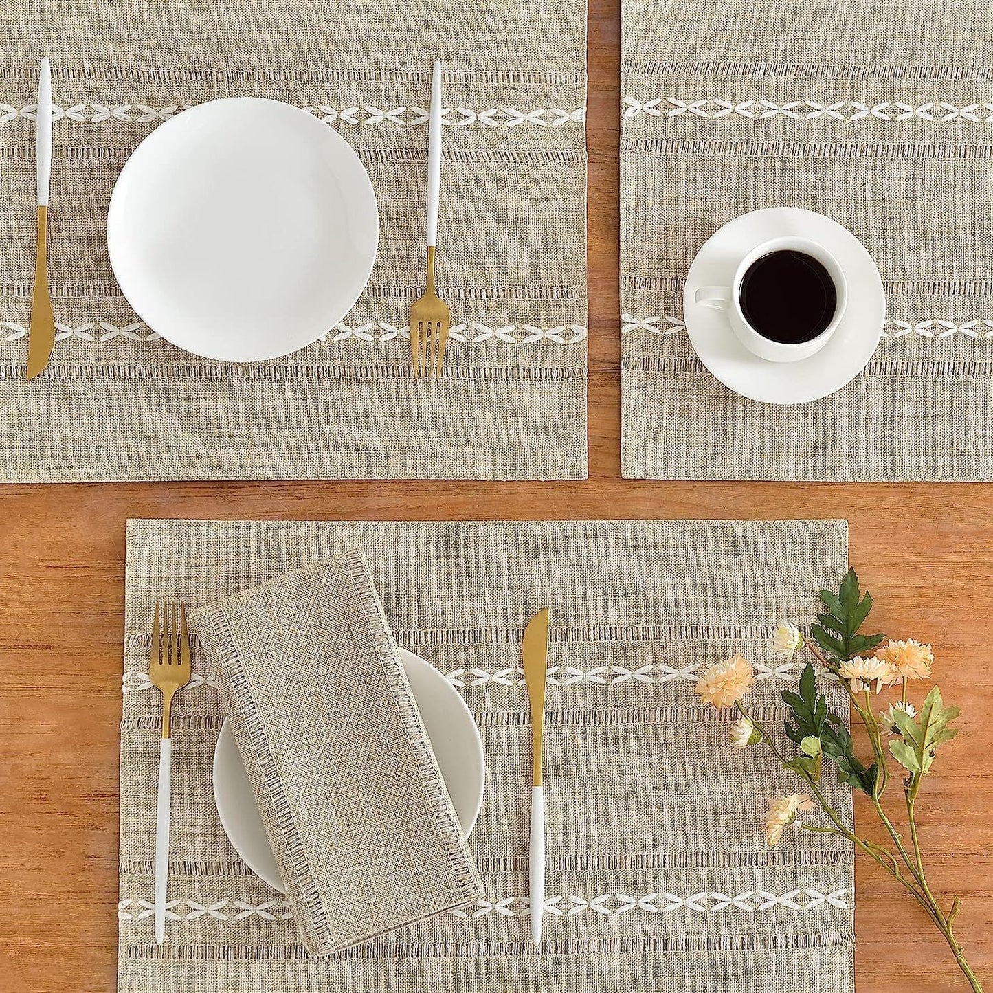 Beige Woven Placemats Heat Resistant Linen Table Mats Coasters Set