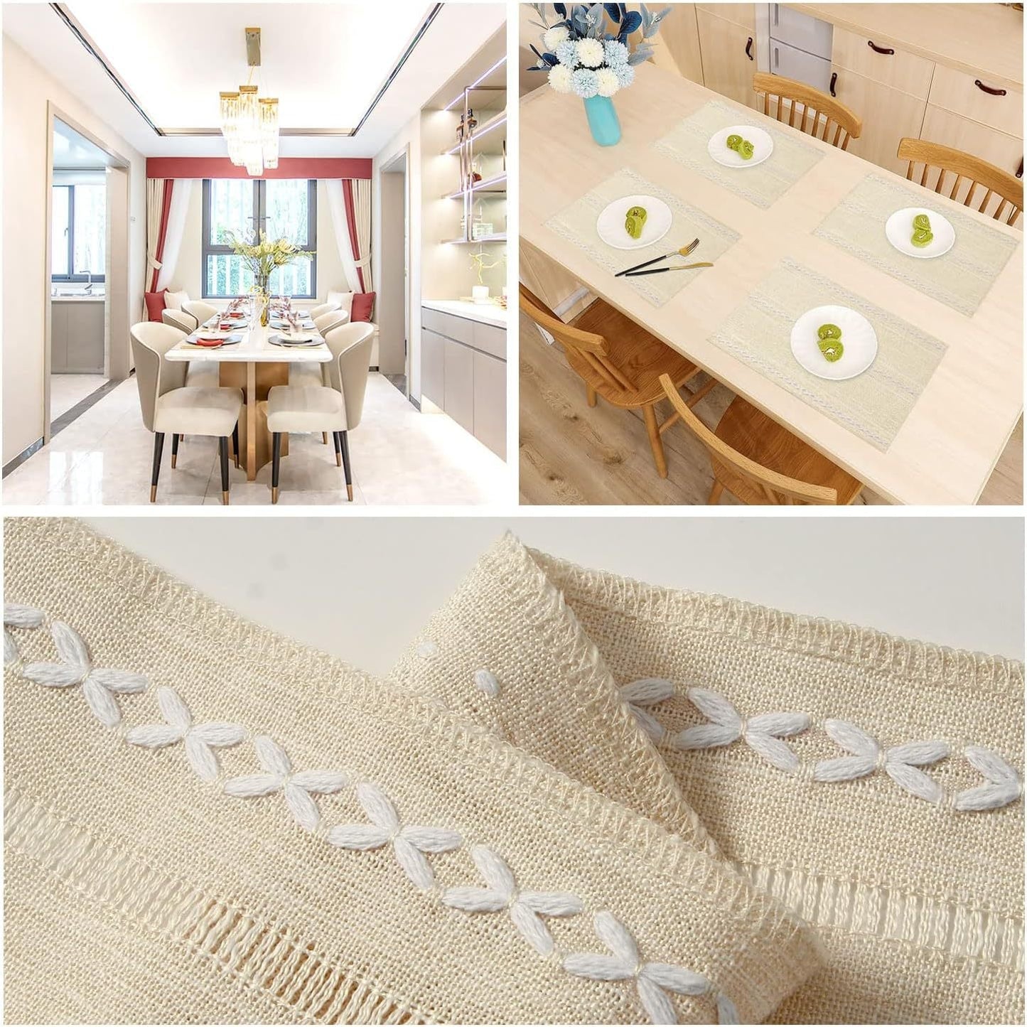Beige Woven Placemats Heat Resistant Linen Table Mats Coasters Set