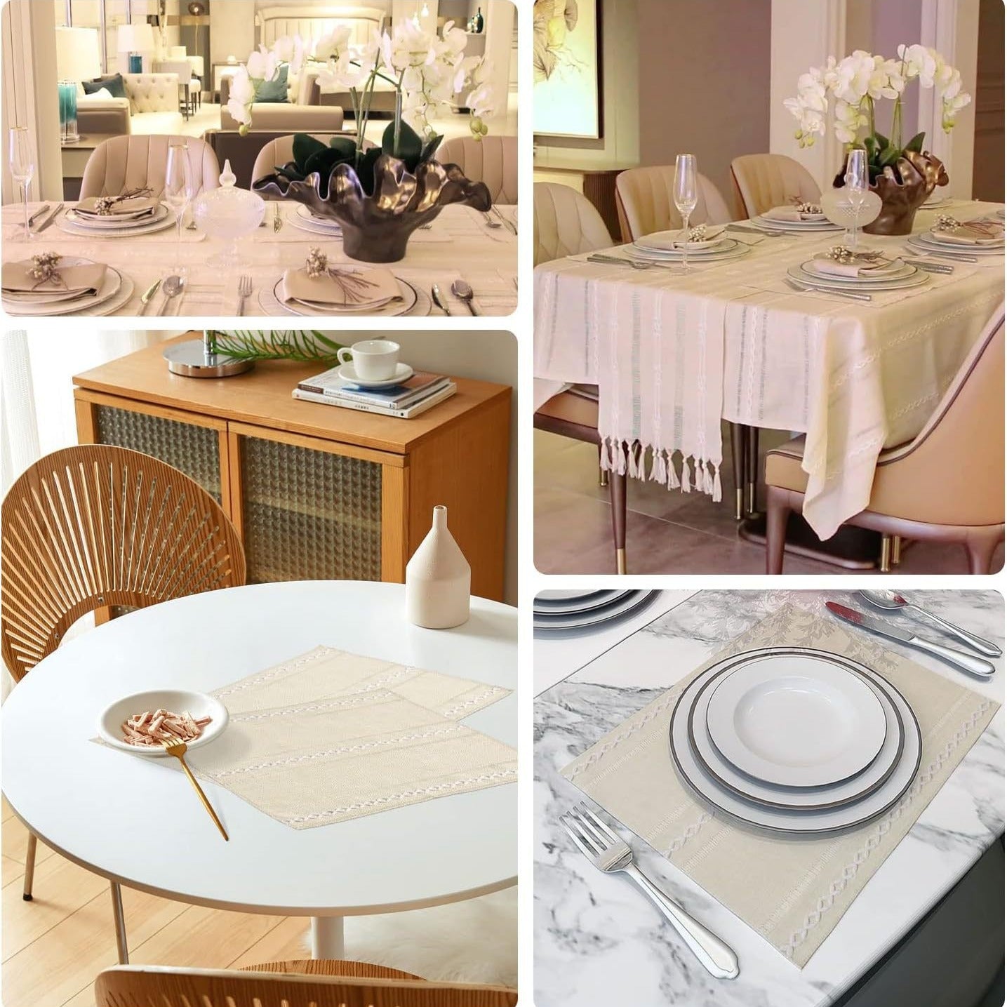 Beige Woven Placemats Heat Resistant Linen Table Mats Coasters Set