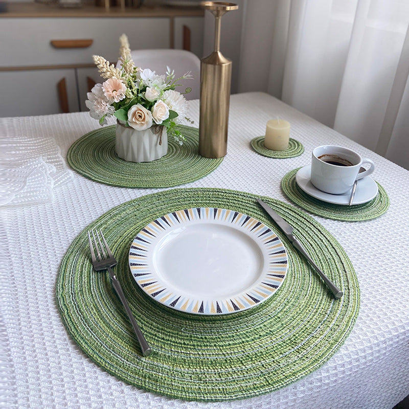 Elosung 8 Pcs Blue Woven Round Placemat - Non-Slip Heat-Resistant Dining Table Mat 30Cm