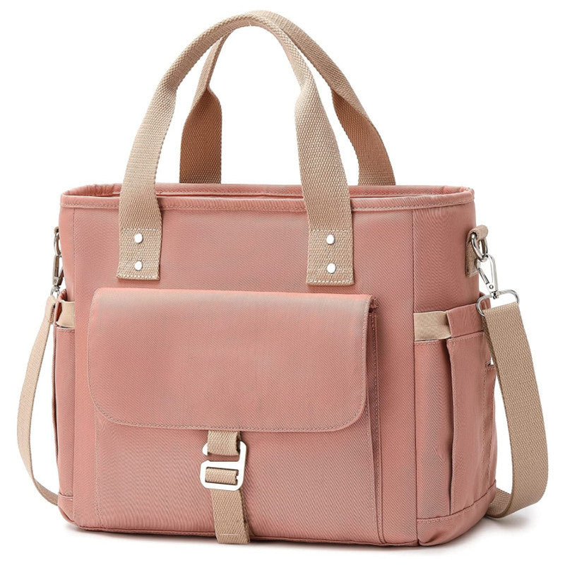 Pink Insulated Lunch Bag With Removable Strap Side Pockets For Water Bottle