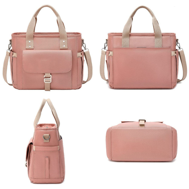 Pink Insulated Lunch Bag With Removable Strap Side Pockets For Water Bottle