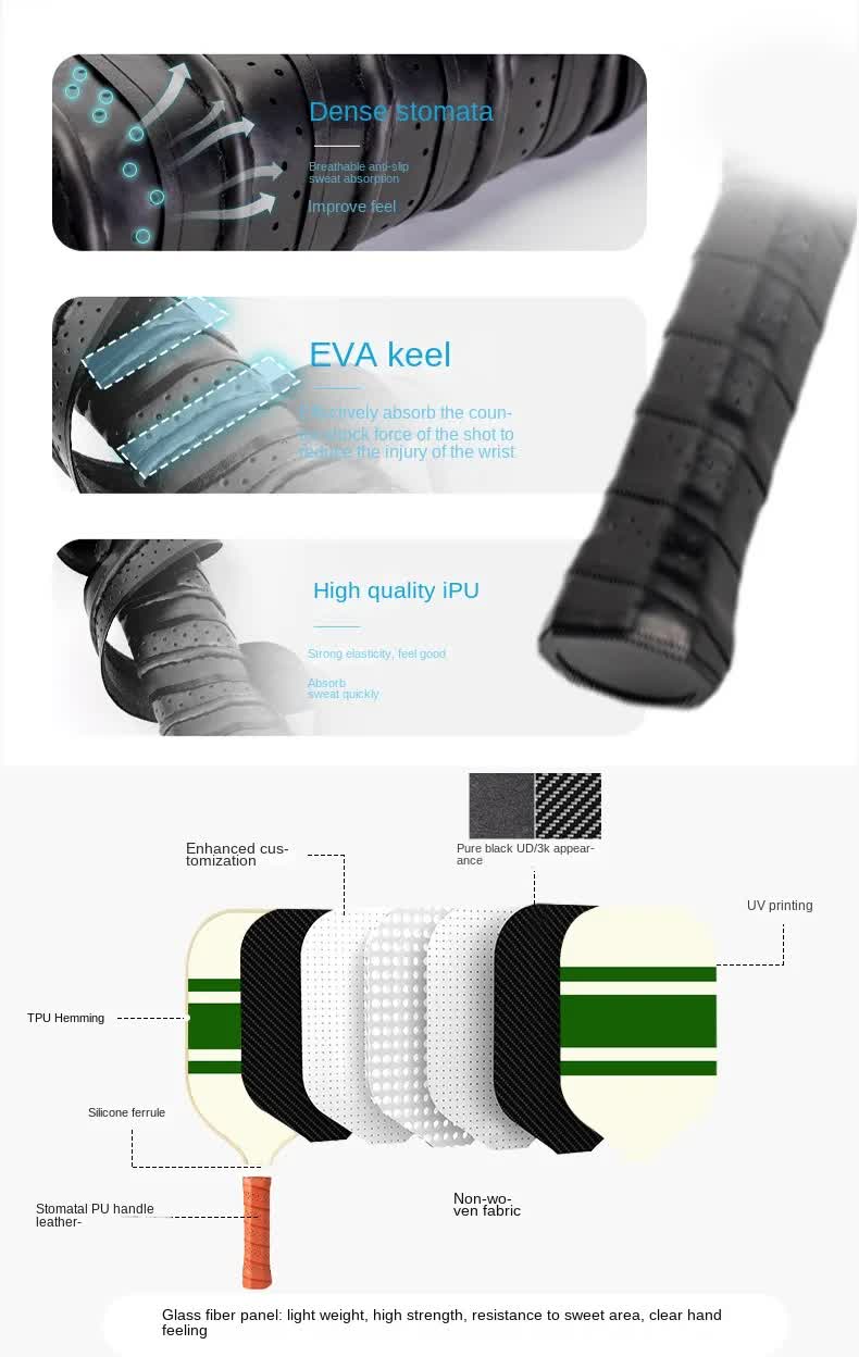 Style 3 White And Green T700 Carbon Fiber & Fiberglass Pickleball Paddle Lightweight 220G With Anti Slip Tpu Grip For Tr