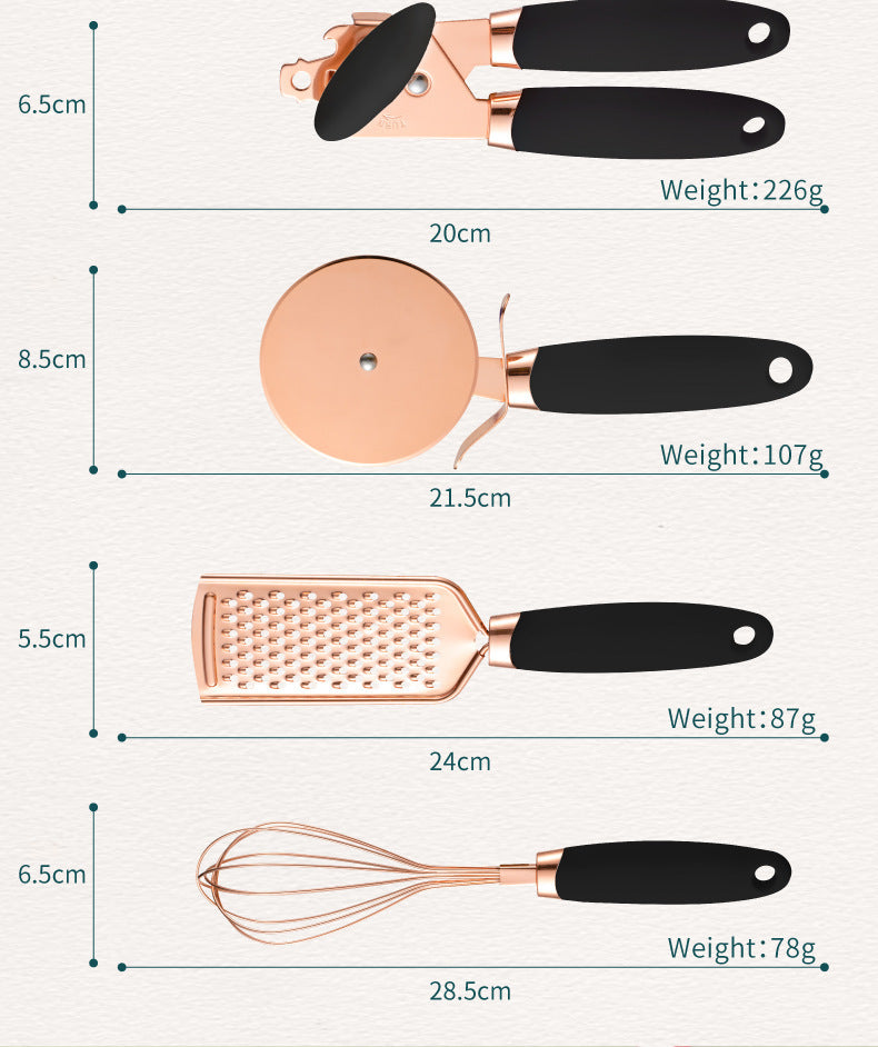 Pink And Rose Gold 7 Piece Kitchen Gadget Set Stainless Steel Utensils With Comfort Grip Handles