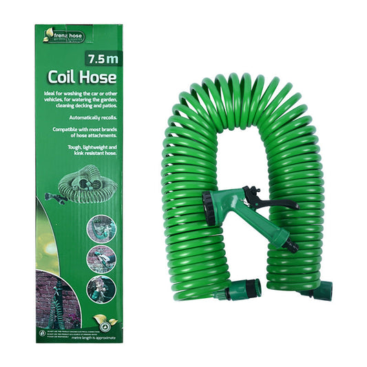 Elosung Retractable Spring Garden Hose With 5 Function Spray Gun Eva Burst Proof Watering Car Washing
