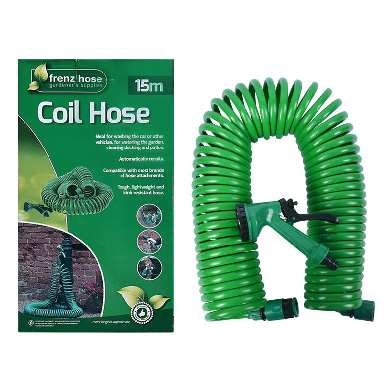 Elosung Retractable Spring Garden Hose With 5 Function Spray Gun Eva Burst Proof Watering Car Washing