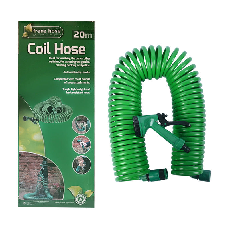 Elosung Retractable Spring Garden Hose With 5 Function Spray Gun Eva Burst Proof Watering Car Washing