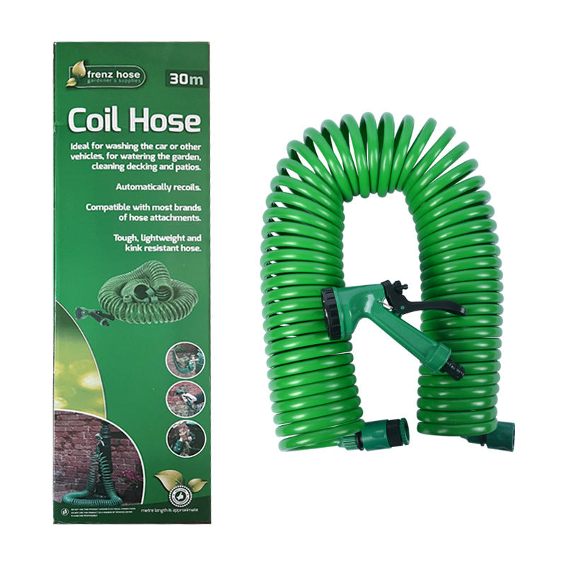 Elosung Retractable Spring Garden Hose With 5 Function Spray Gun Eva Burst Proof Watering Car Washing