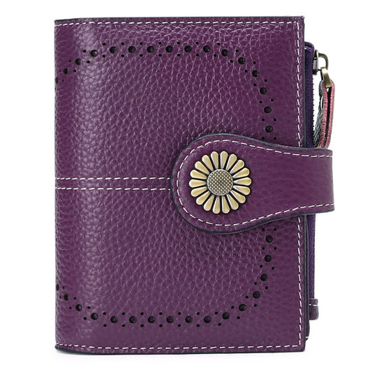 Purple (Wrestling) Women's Short Leather Wallet European Style Waxed Coin Purse With Zipper Card Holder In Red