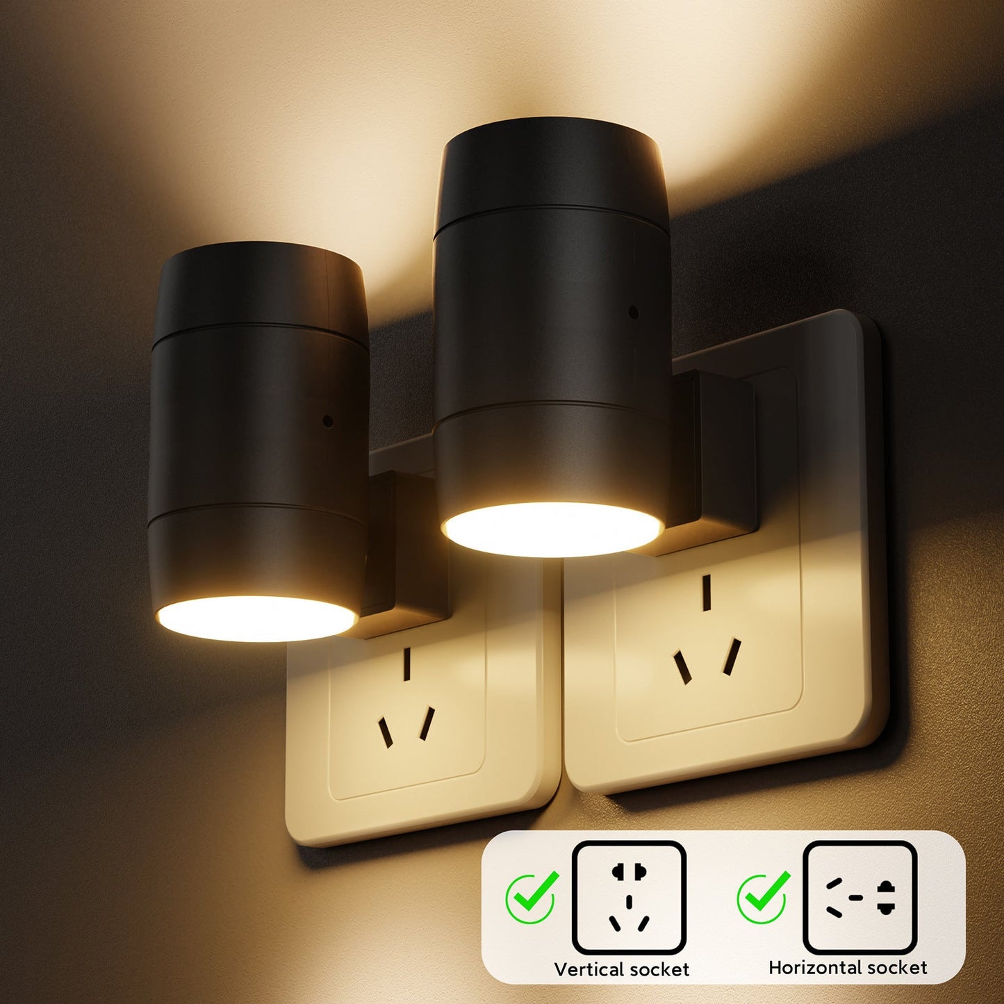 1 Sets of Elosung 1 Sets Of Brightness Plug In Night Light Rotatable Motion Sensor For Hallway Living Room And Bedroom